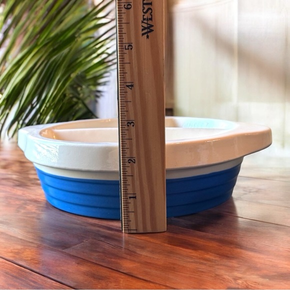 Vintage 1940s EXCELLO Ceramic Warming Baby Dish Blue & White with Musical Bears - Picture 10 of 14